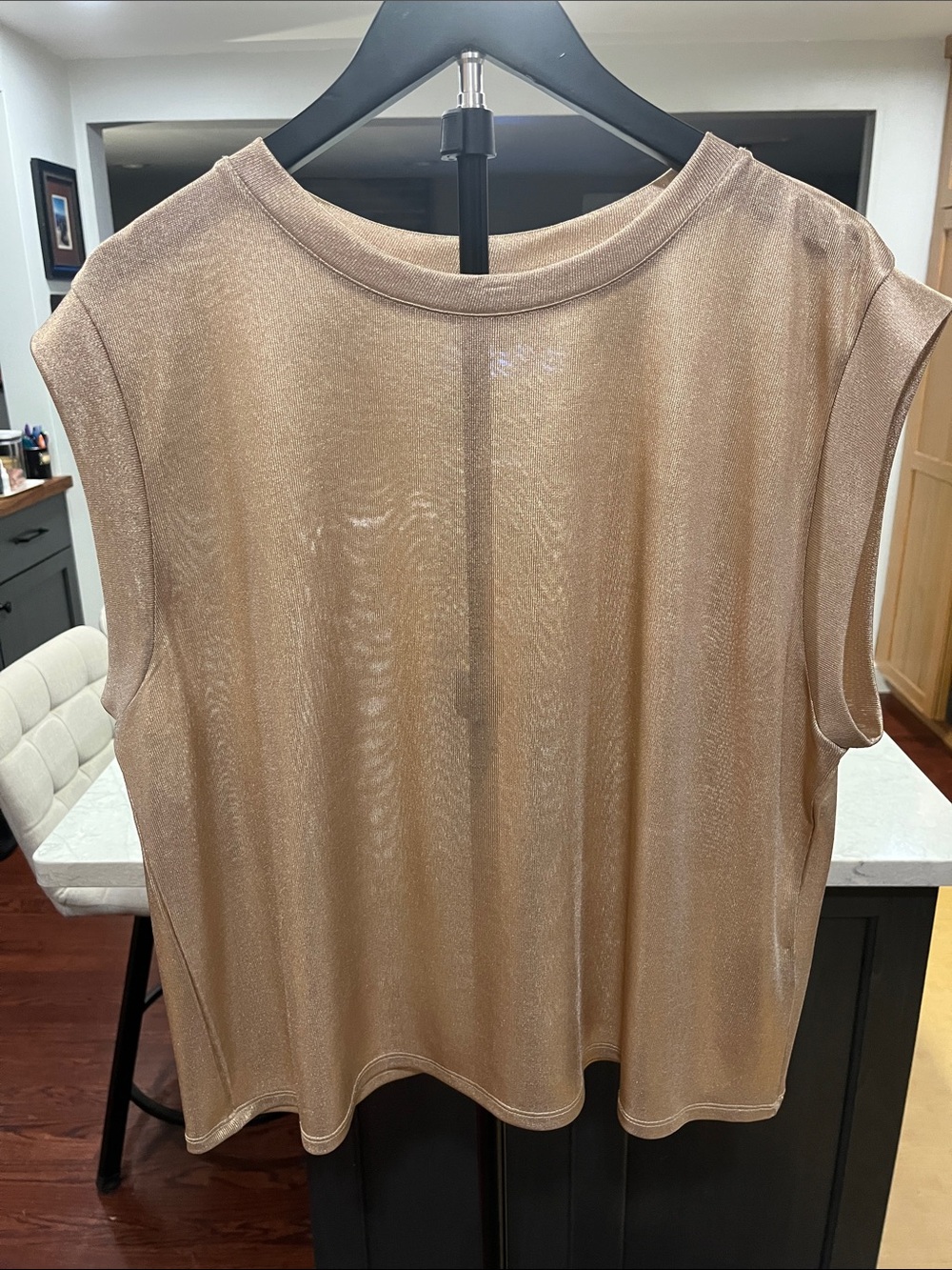 Shimmery Sleeveless Tank Top in Champagne